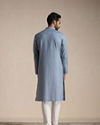 alt message - Manyavar Men Dusty Blue Self Patterned Kurta Set image number 3